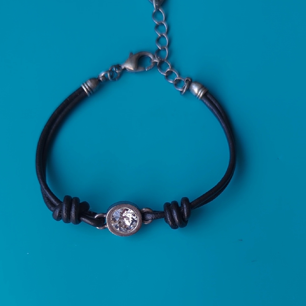 Black Leather Bracelet with Silver Accent